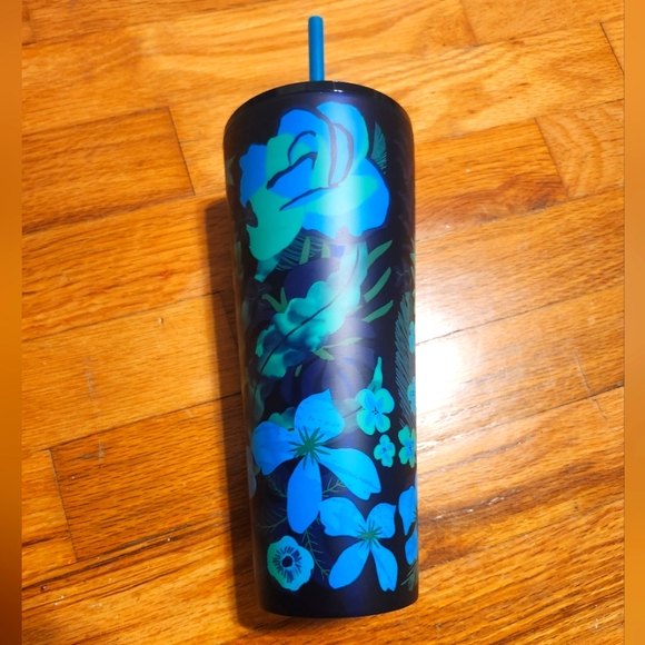 Starbucks Summer 2022 Rare Limited Straw Cup Tumbler Blue Green Floral - Picture 2 of 5